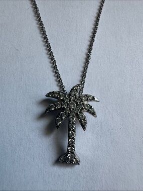 Crystal Palm Tree Necklace - Silver Tone Not tested. Not Stamped. Magnetic